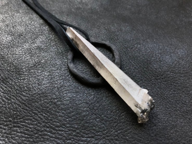 Medium Single Point Tessin Habit Quartz Crystal Pendant with Hematite Inclusions